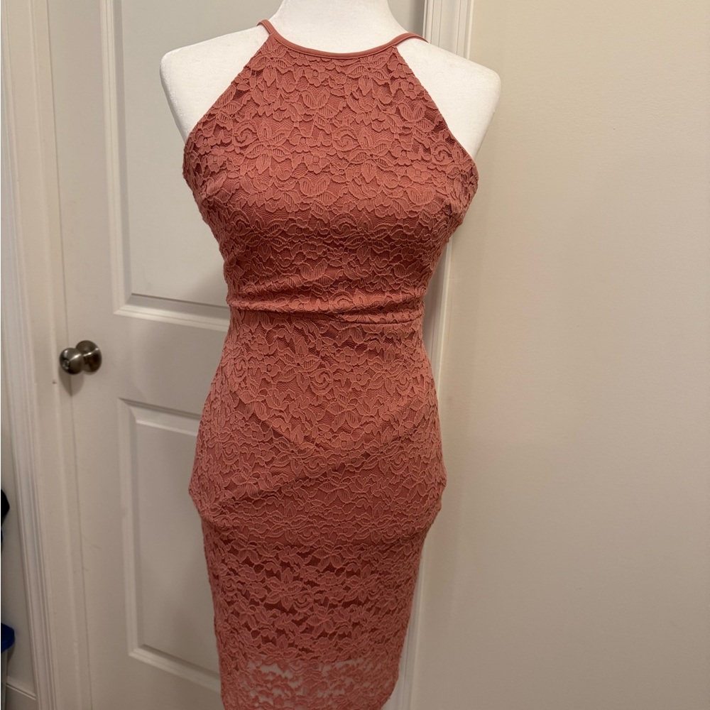 Lulu's Lace Halter Midi Dress in Rose